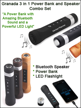 Granada 3 in 1 Power Bank and Bluetooth Speaker Combo with LED FLash light